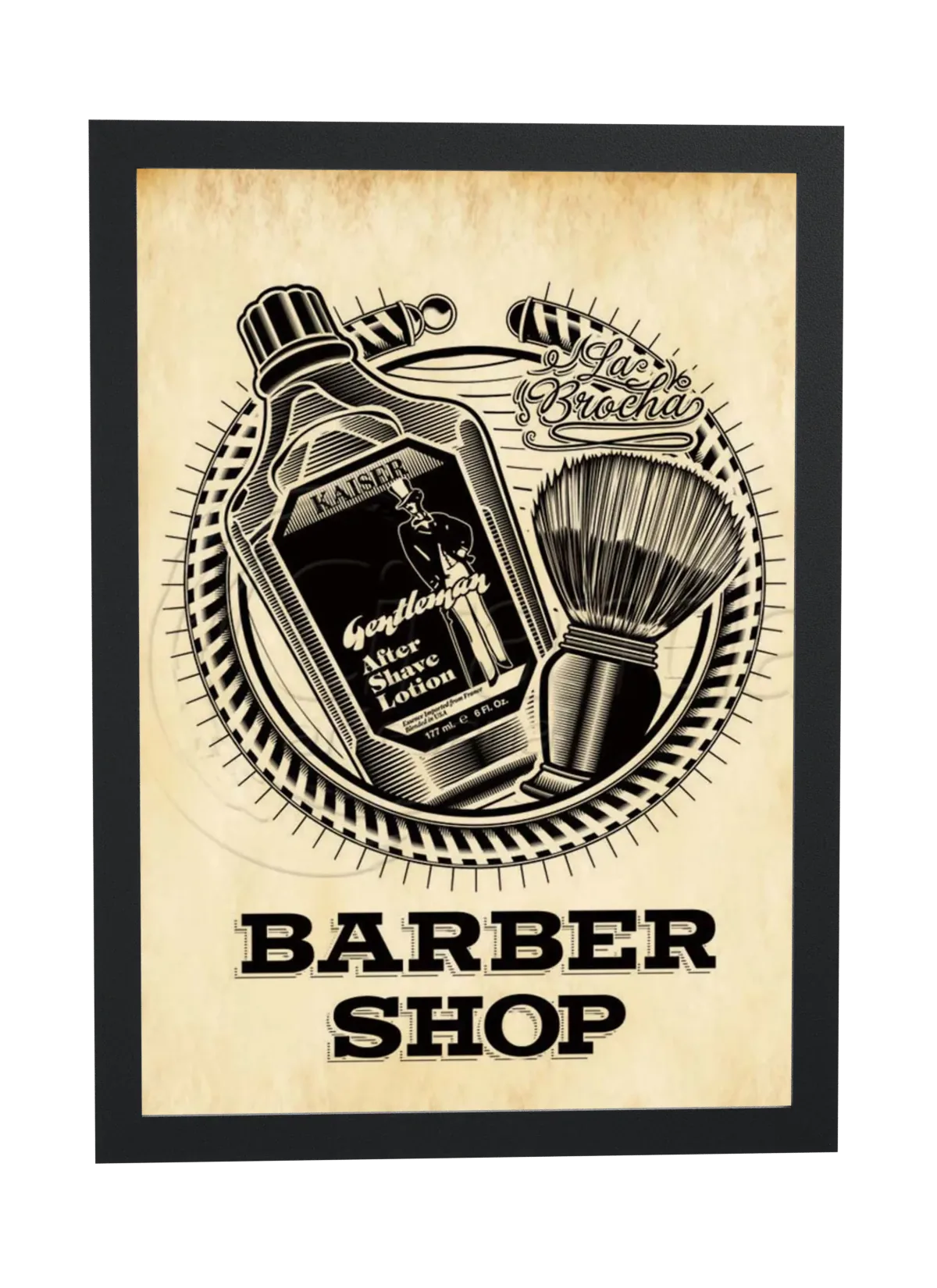 Pôster Emblema vintage de barber shop emoldurado
