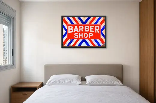 Pôster Placa barber shop enferrujada emoldurado na parede: quarto de casal