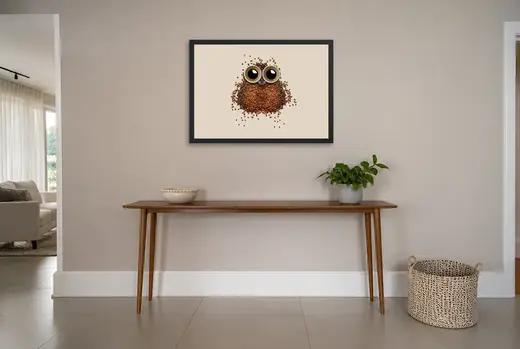 Pôster Coruja de grãos de café emoldurado na parede: hall de entrada