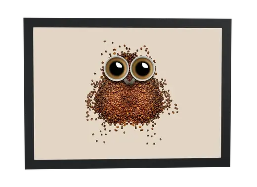 Pôster Coruja de grãos de café emoldurado