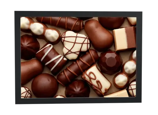 Pôster Chocolates ao leite e brancos emoldurado