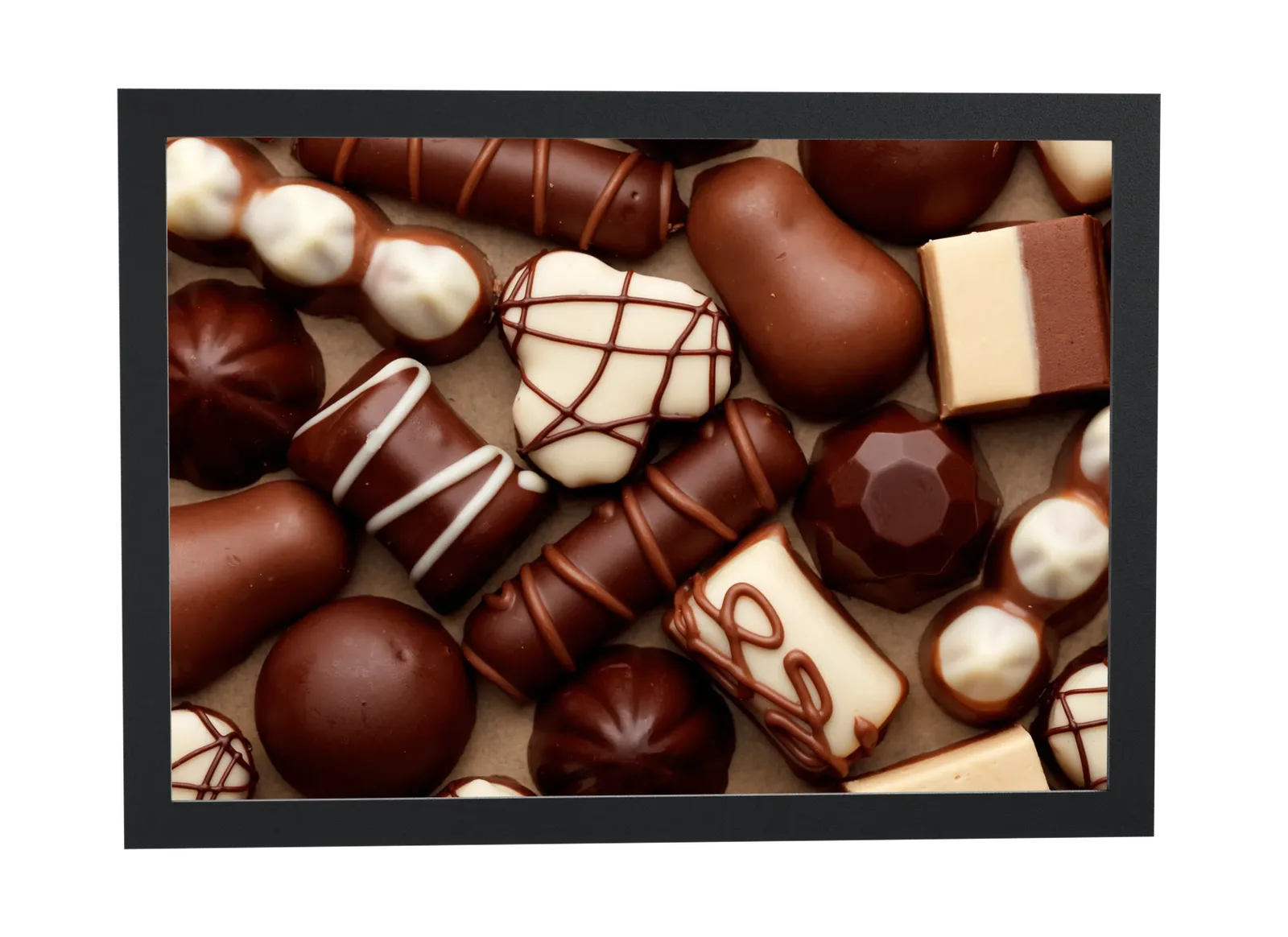 Pôster Chocolates ao leite e brancos emoldurado