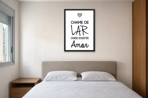 Pôster Chame de lar onde existir amor emoldurado na parede: quarto de casal