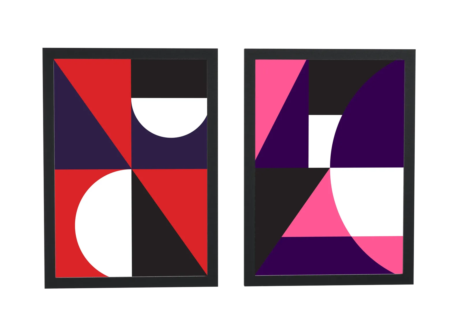 Pôster Dupla geométrica em vermelho e rosa emoldurado