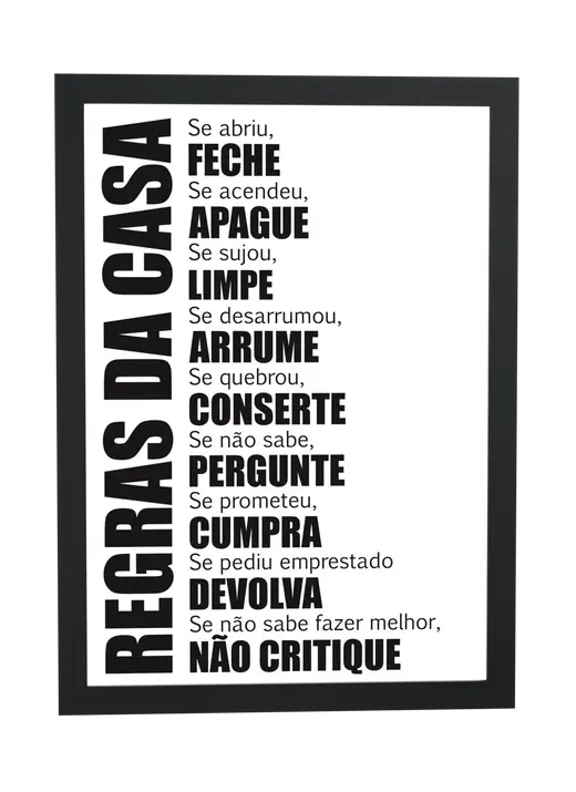 Pôster Regras da casa emoldurado