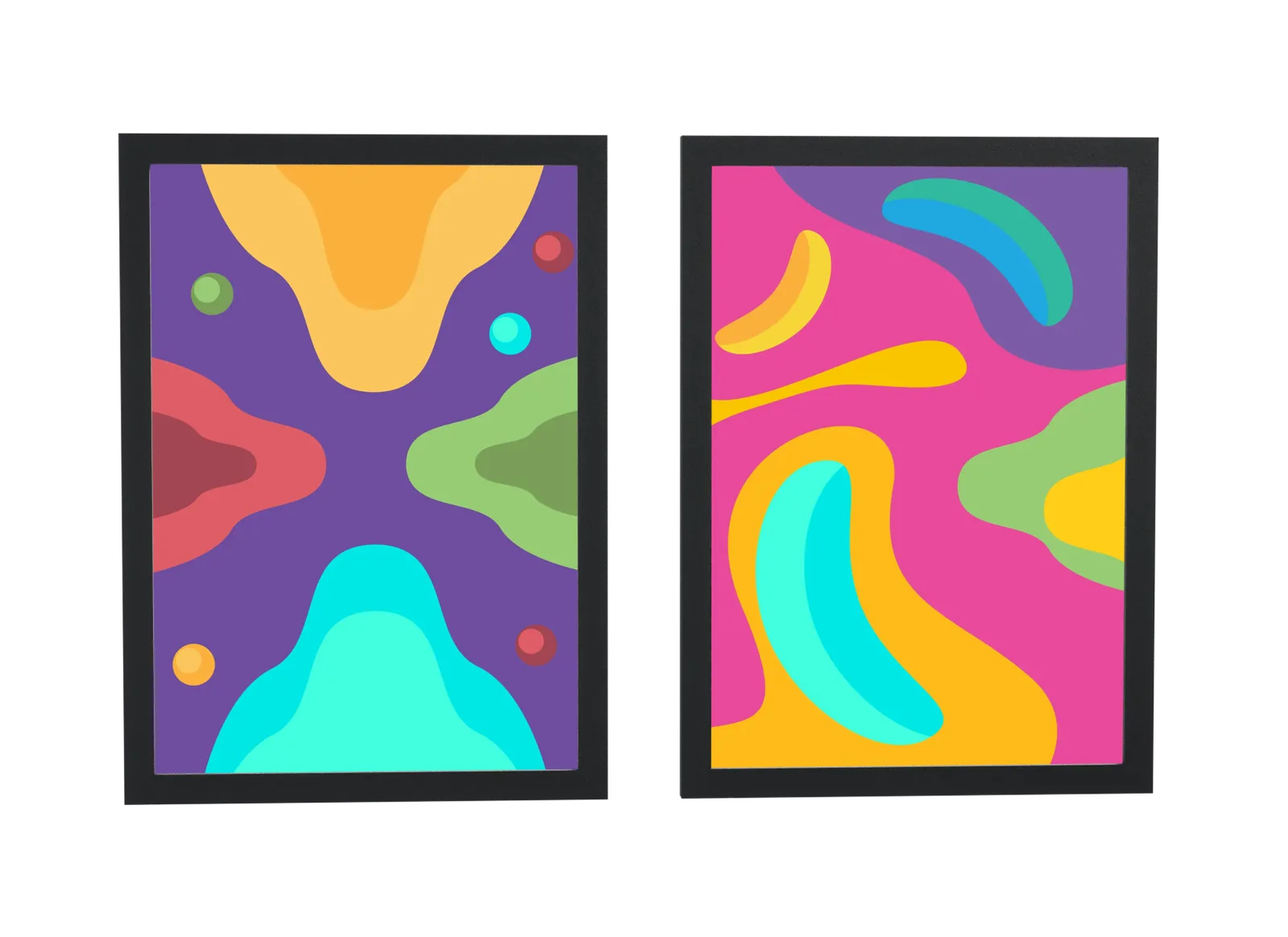 Pôster Dupla abstrata retrô em roxo e magenta emoldurado