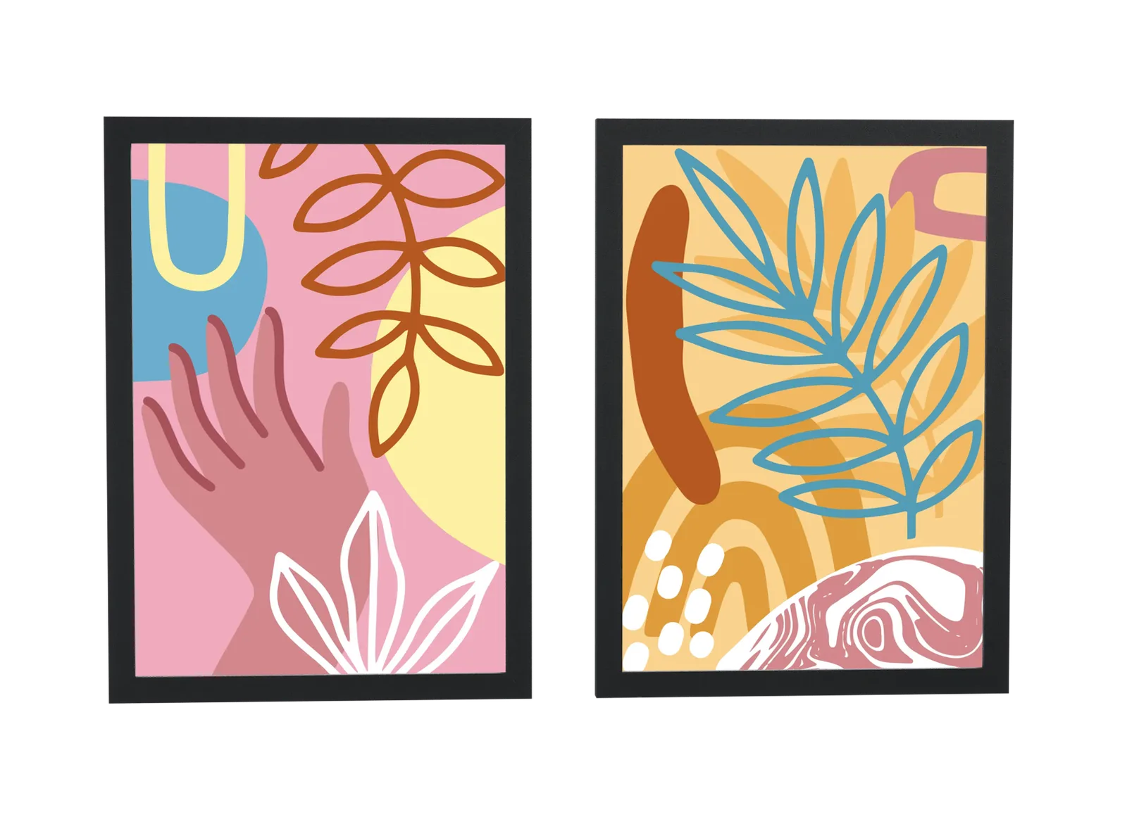 Pôster Dupla boho de mãos e folhagem emoldurado