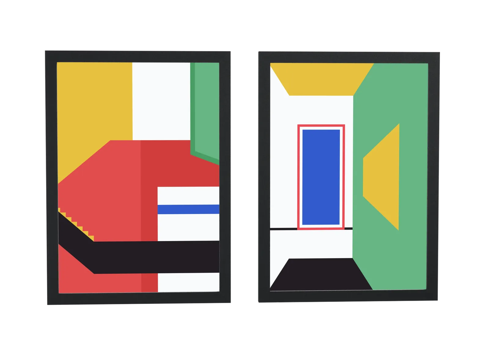 Pôster Dupla bauhaus em vermelho, azul e amarelo emoldurado