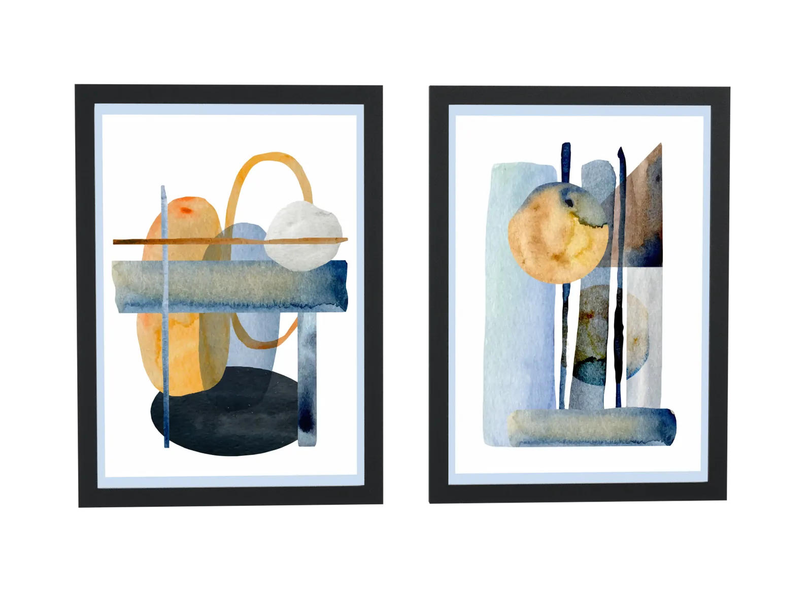 Pôster Dupla de aquarela abstrata em tons terrosos emoldurado