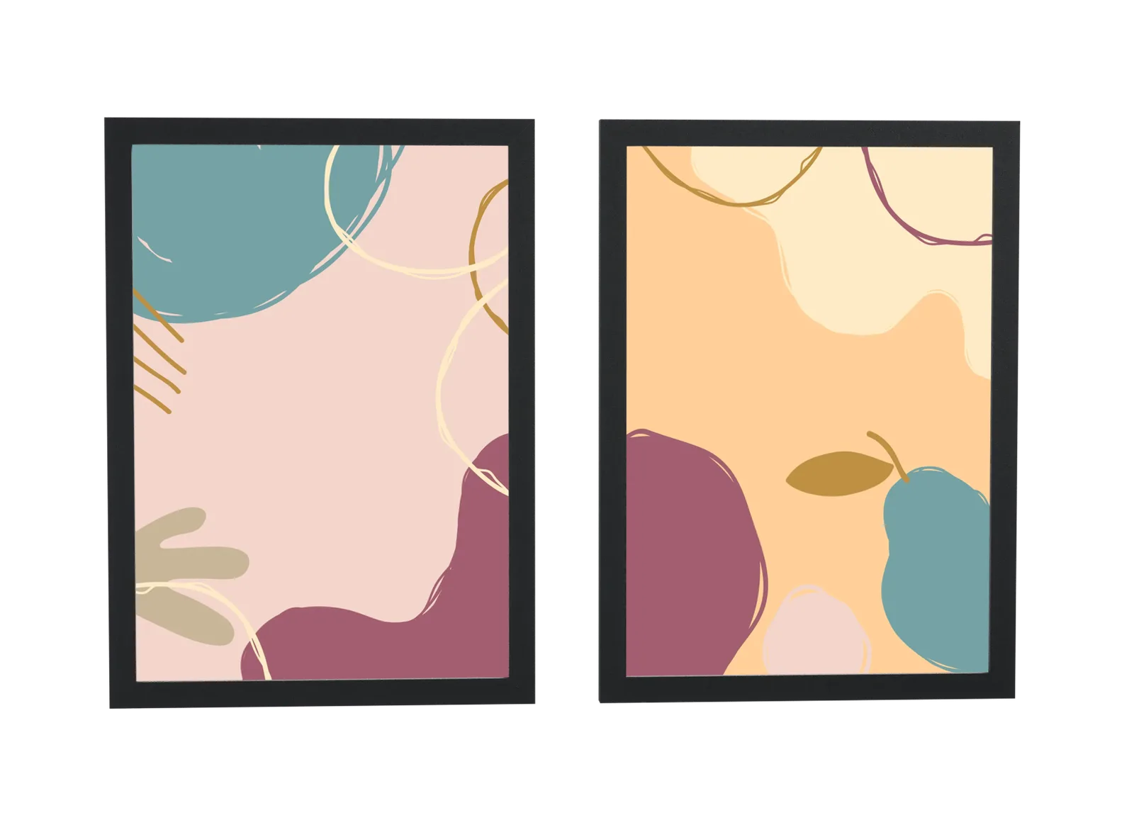 Pôster Dupla abstrata de pera em rosa e verde-água emoldurado