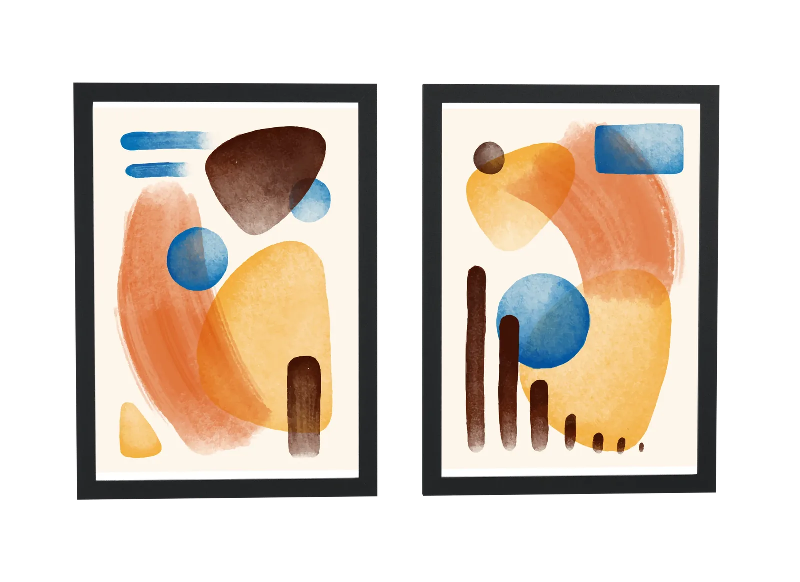 Pôster Dupla abstrata em aquarela terracota e azul emoldurado
