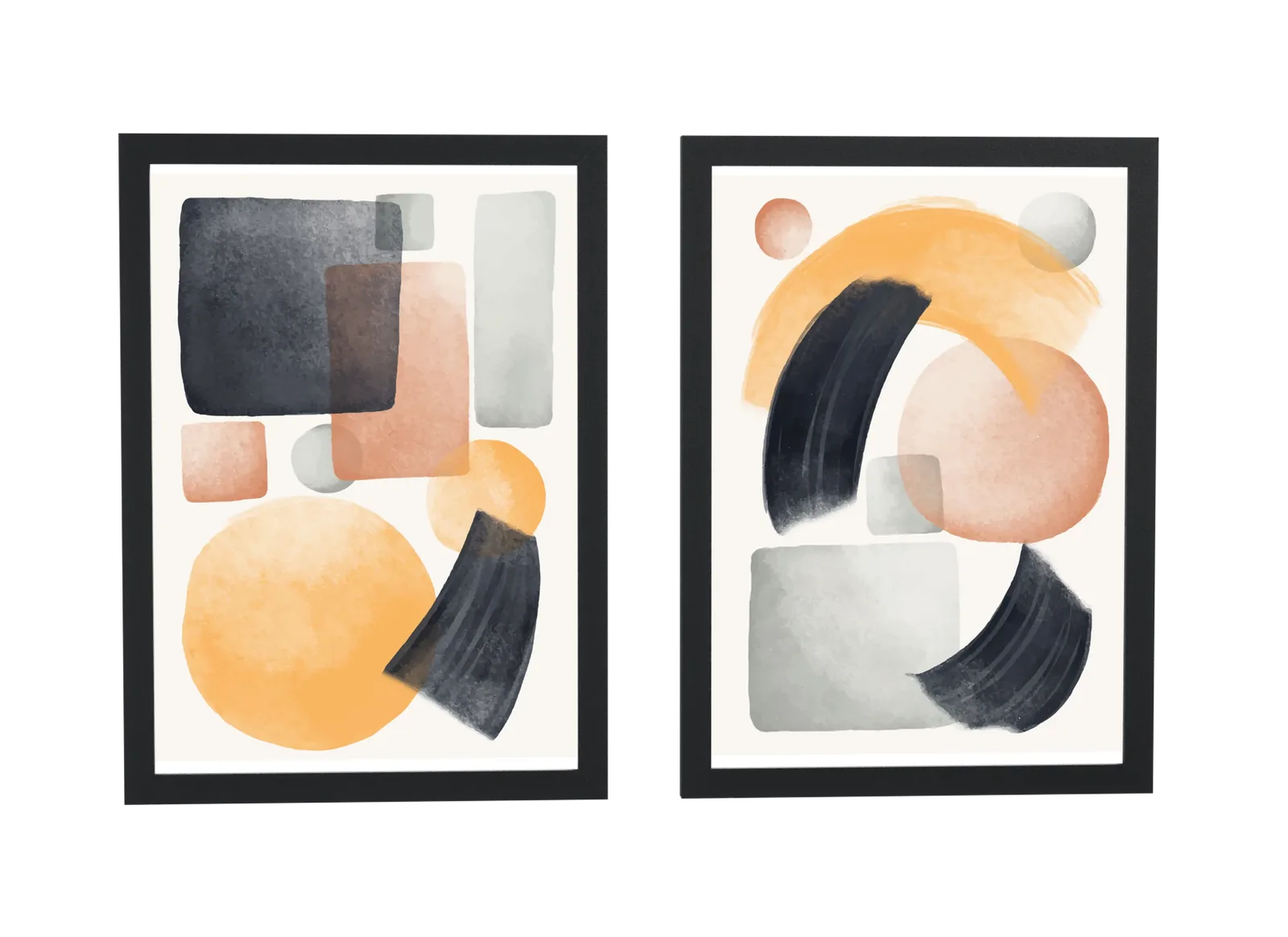 Pôster Dupla abstrata em aquarela cinza e pêssego emoldurado