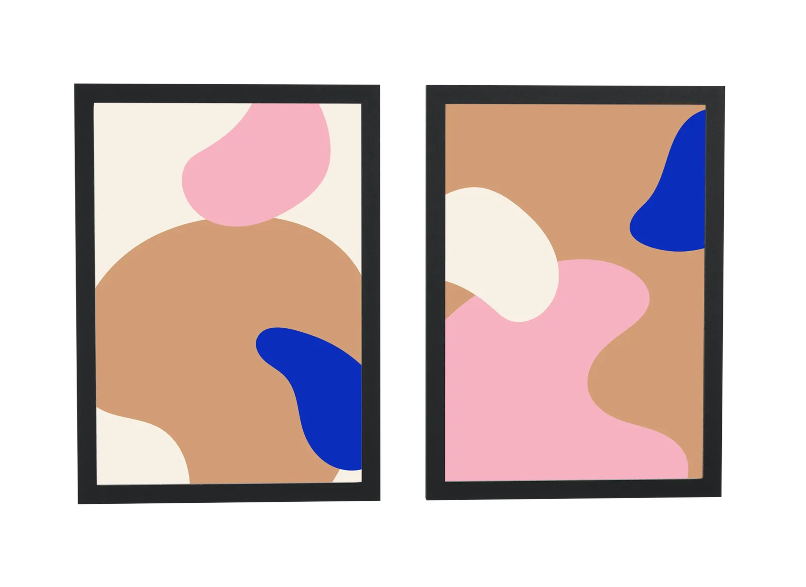 Pôster Dupla abstrata em bege e azul-marinho emoldurado