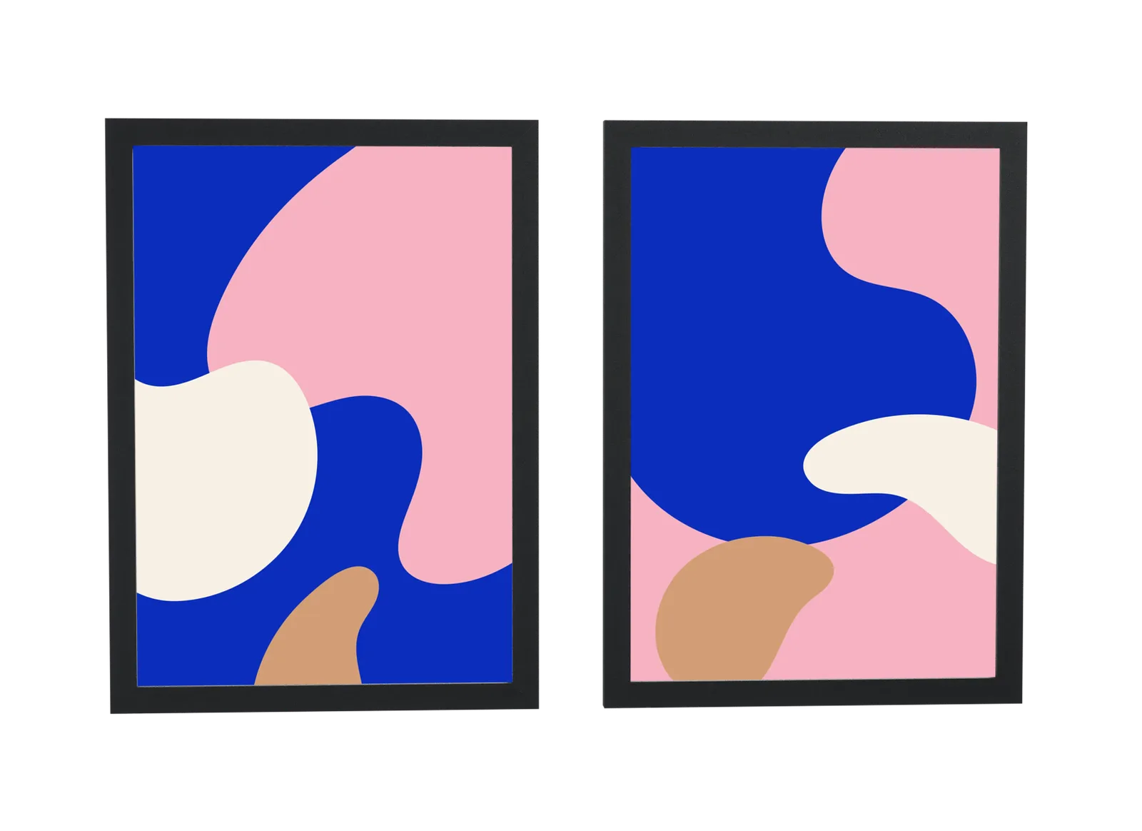 Pôster Dupla abstrata em azul royal e rosa emoldurado