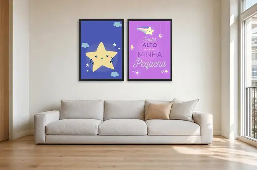 Pôster Dupla infantil de estrelas no céu noturno emoldurado na parede: sala de estar