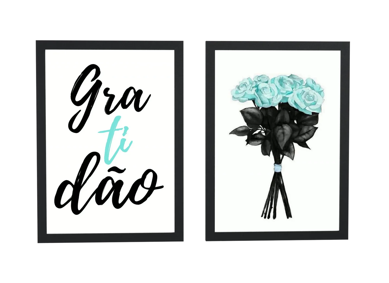 Pôster Dupla de gratidão e buquê de rosas azul emoldurado