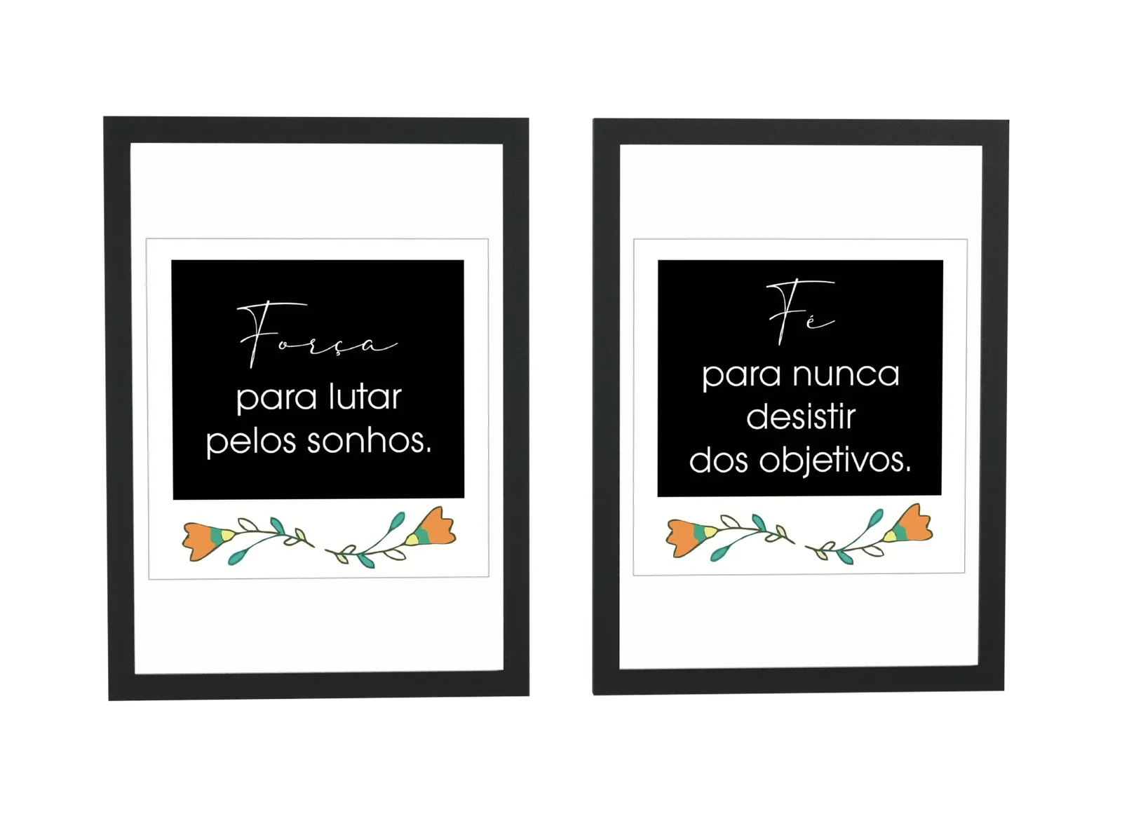 Pôster Dupla de frases força e fé em preto emoldurado