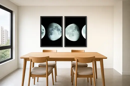 Pôster Dupla de lua cheia em fotografia emoldurado na parede: sala de jantar