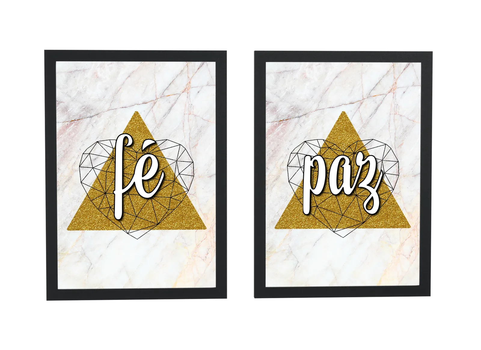 Pôster Dupla de fé e paz em triângulo dourado emoldurado