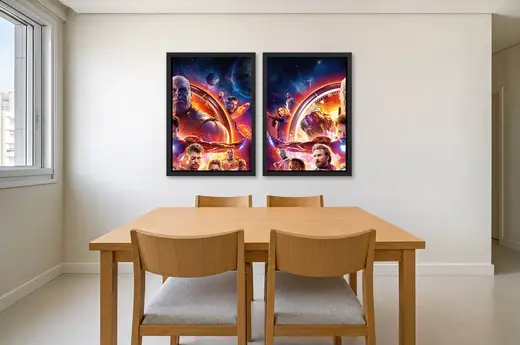 Pôster Dupla de Thanos e os Vingadores emoldurado na parede: sala de jantar clara