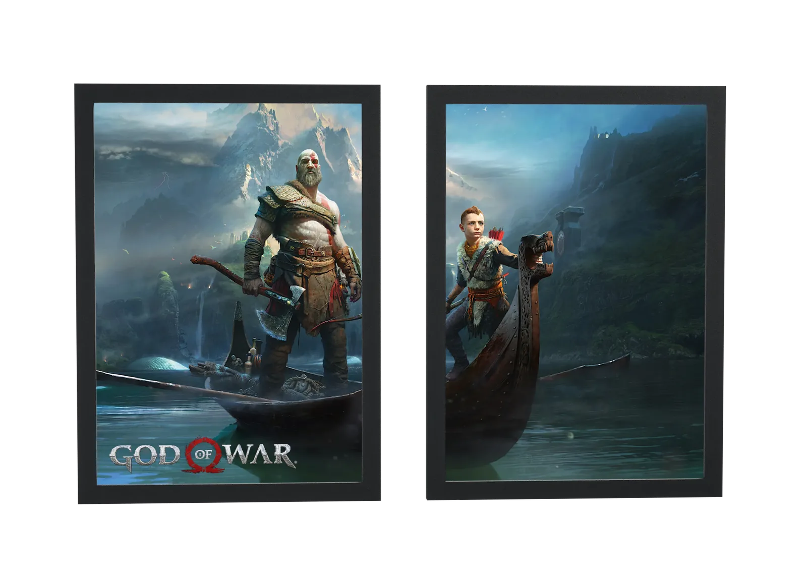 Pôster Dupla de God of War Kratos e Atreus emoldurado