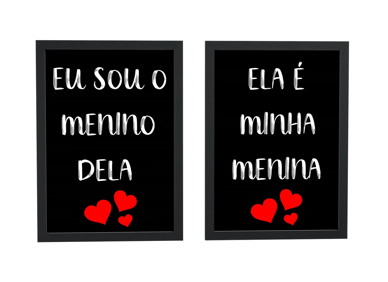 Pôster Dupla de frases de casal com corações emoldurado