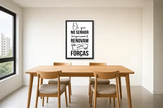 Pôster Os que no Senhor esperam renovam emoldurado na parede: sala de jantar