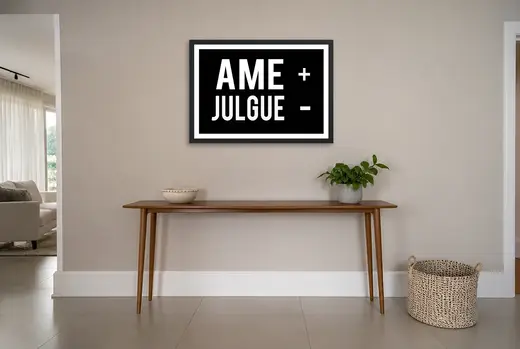 Pôster Ame mais, julgue menos emoldurado na parede: hall de entrada