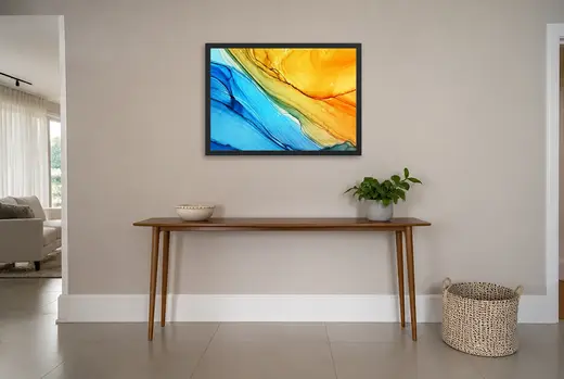 Pôster Gradiente azul e dourado emoldurado na parede: hall de entrada