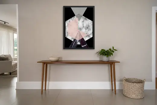 Pôster Mármore em preto, branco e rosa emoldurado na parede: hall de entrada