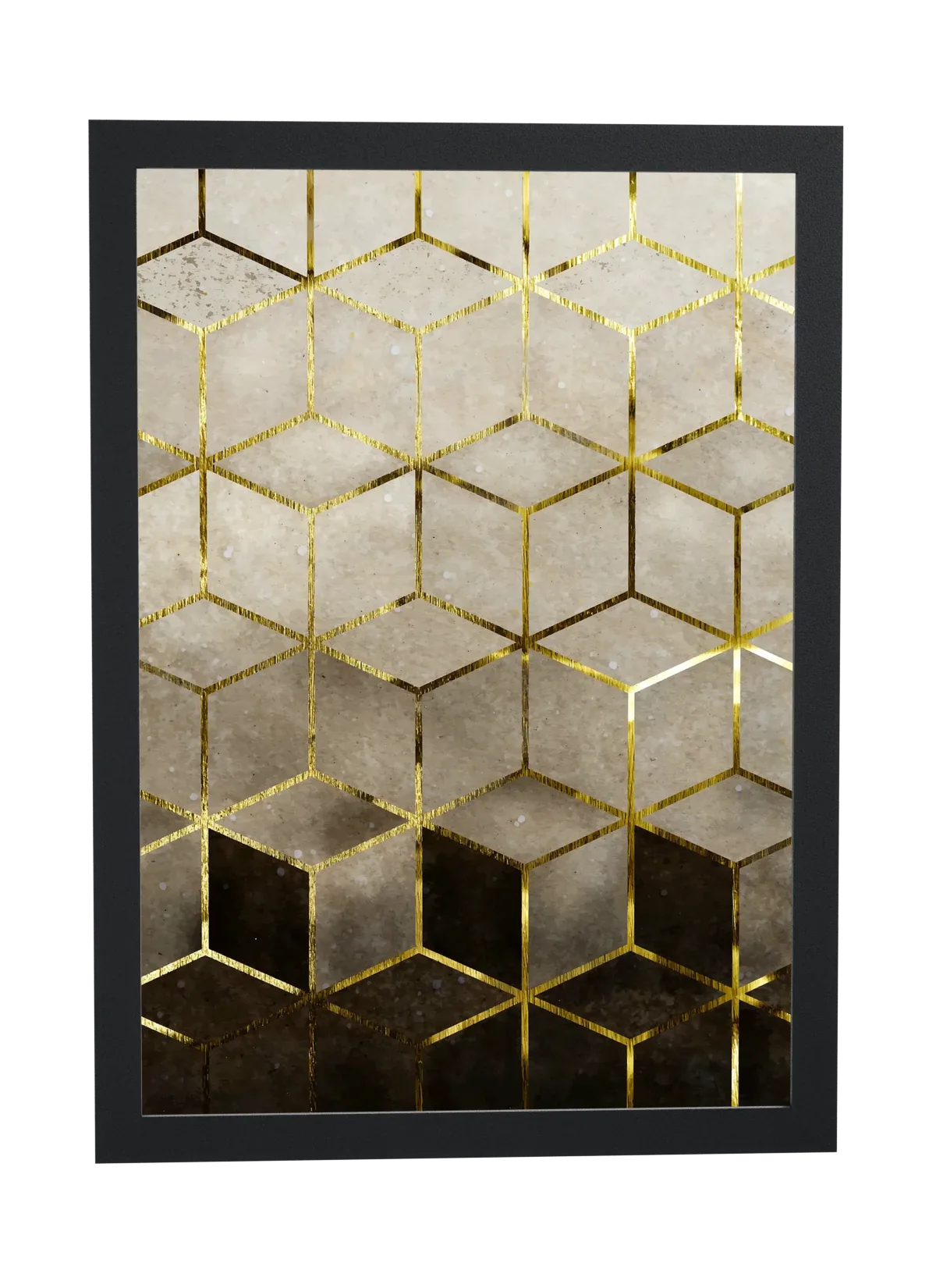 Pôster Cubos em bege e dourado emoldurado