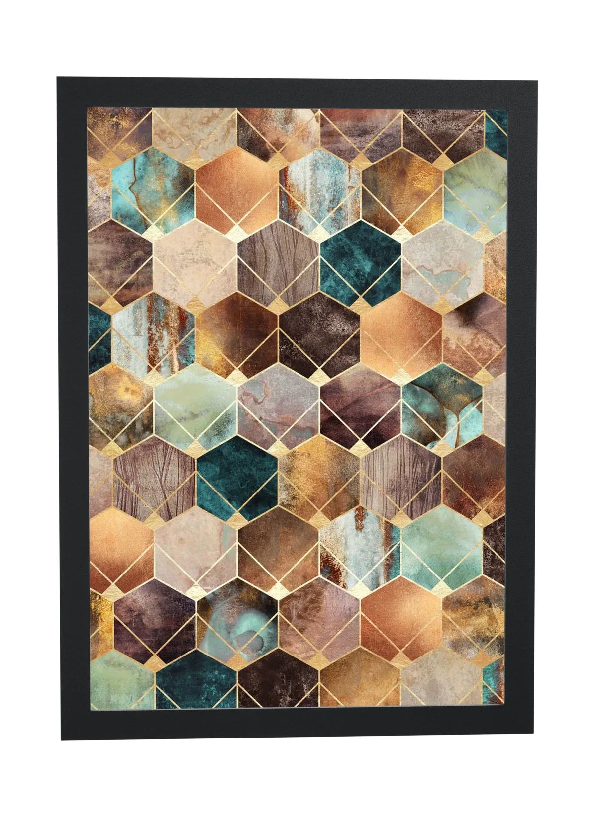 Pôster Cubos em cobre e turquesa emoldurado
