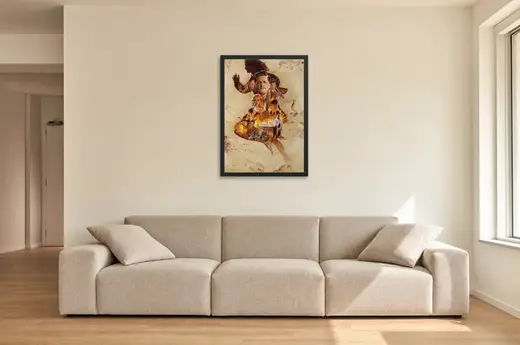 Pôster Bastardos Inglórios (2009): esquadrão em chamas emoldurado na parede: sala de estar ampla