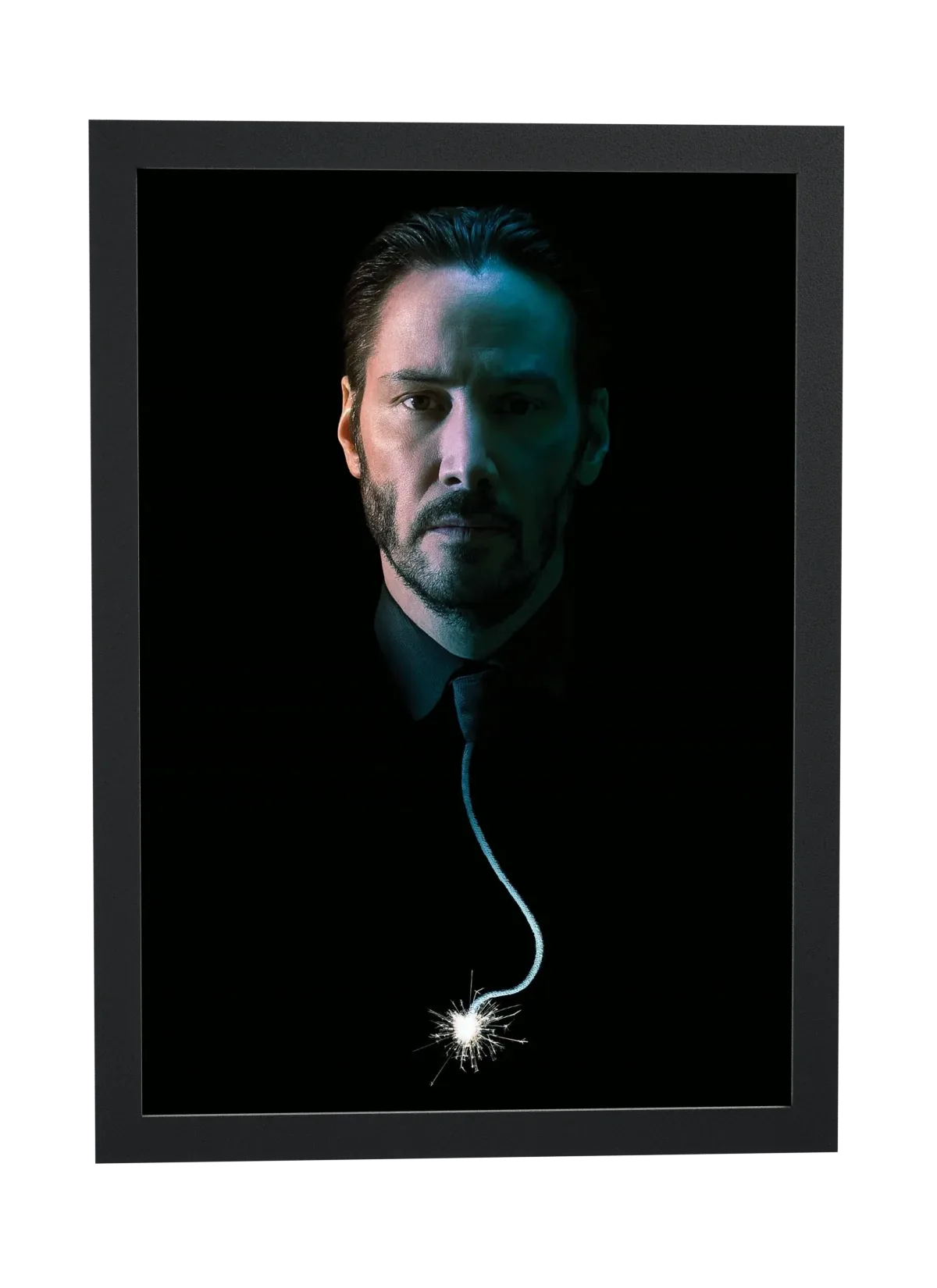 Pôster John Wick (2014): rosto na escuridão emoldurado