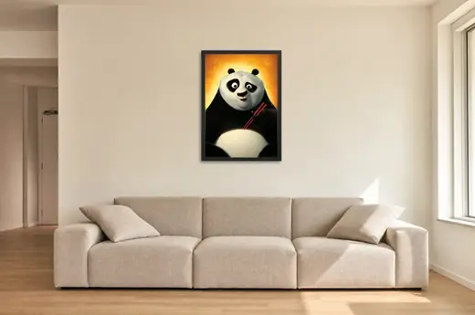 Pôster Kung Fu Panda (2008): Po com hashis emoldurado na parede: sala de estar ampla
