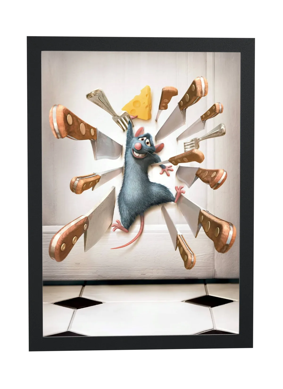 Pôster Ratatouille (2007): fugindo dos talheres emoldurado
