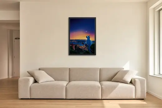Pôster Rio (2011): arara azul no Cristo Redentor emoldurado na parede: sala de estar ampla
