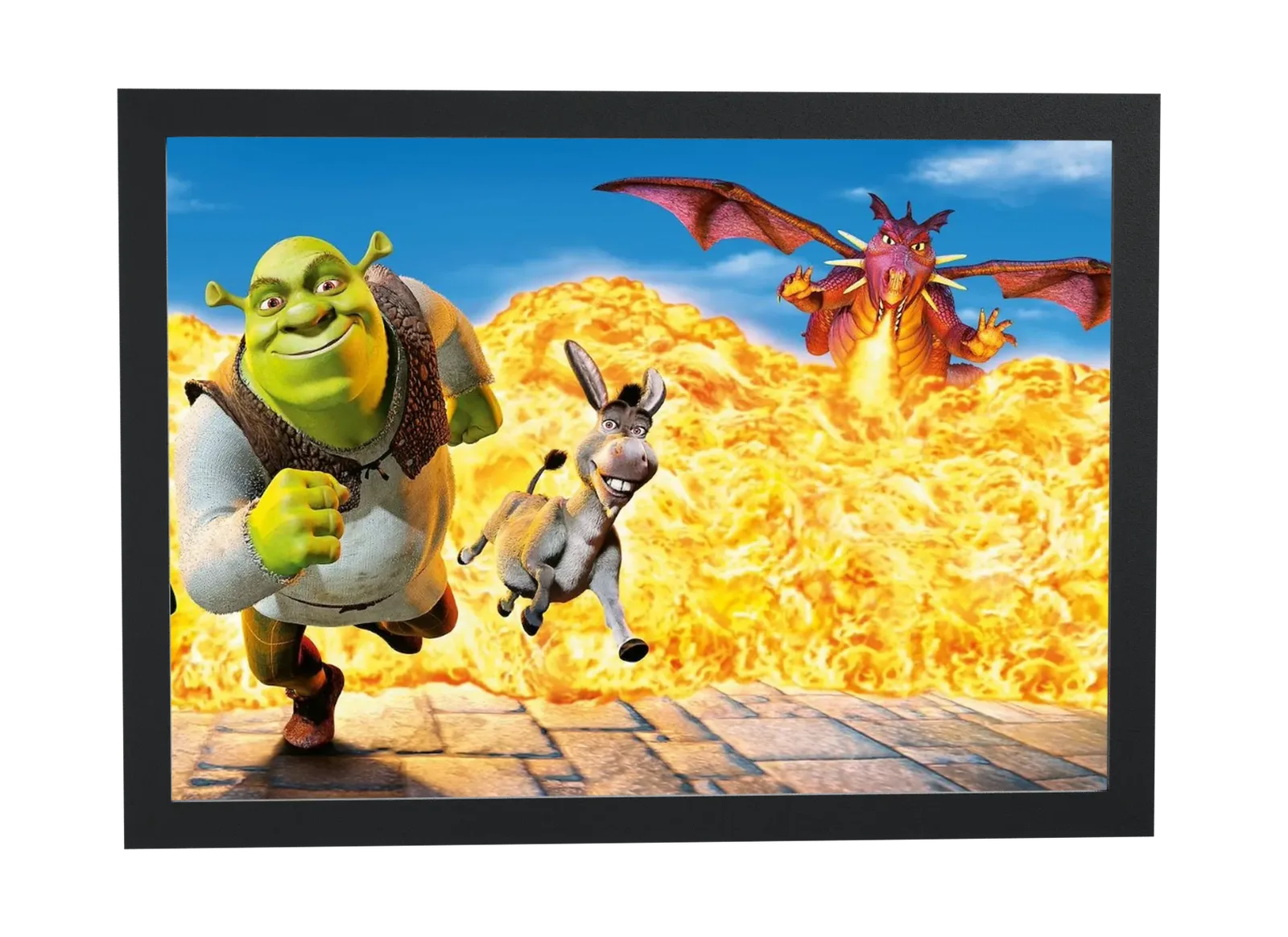 Pôster Shrek (2001): fugindo do dragão emoldurado