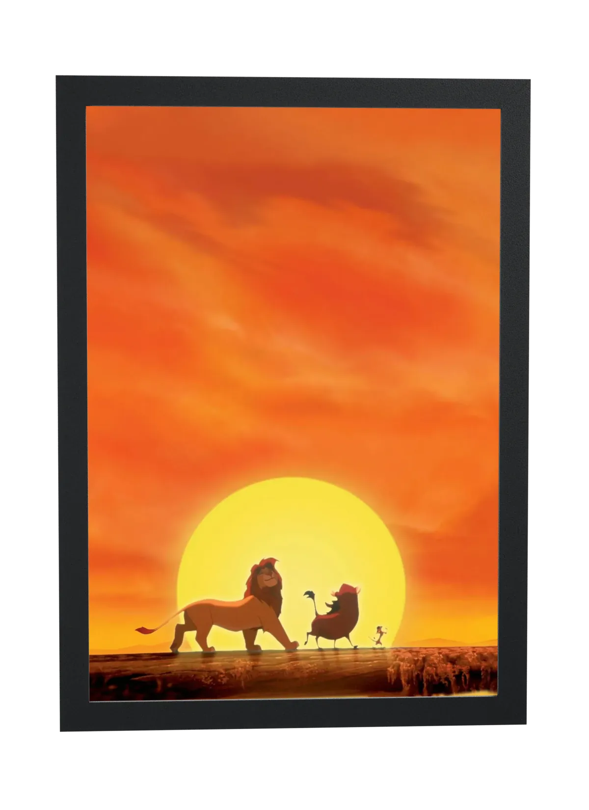 Pôster O Rei Leão (1994): Simba e Pumbaa ao pôr do sol emoldurado