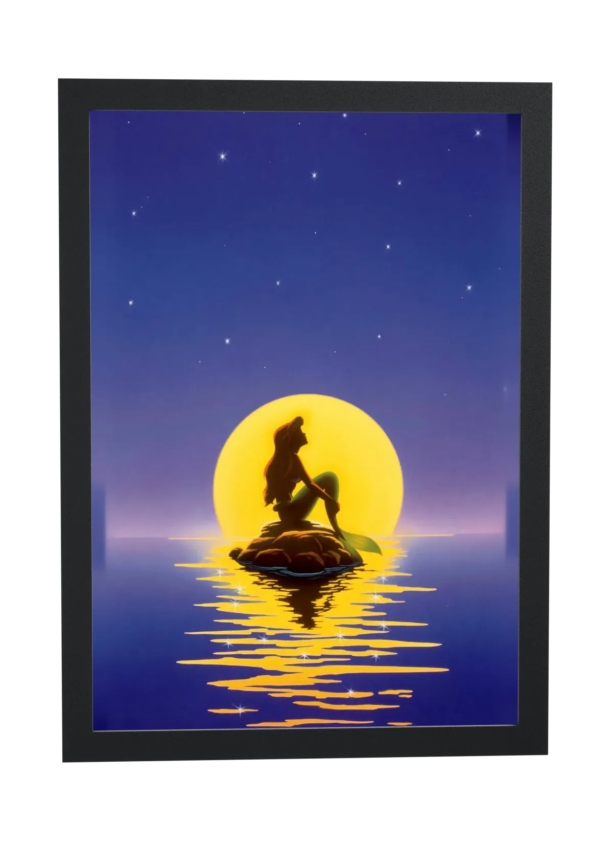 Pôster A Pequena Sereia (1989): silhueta ao pôr do sol emoldurado
