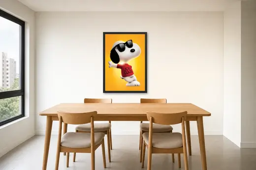 Pôster Snoopy e Charlie Brown (2015): Snoopy estiloso emoldurado na parede: sala de jantar