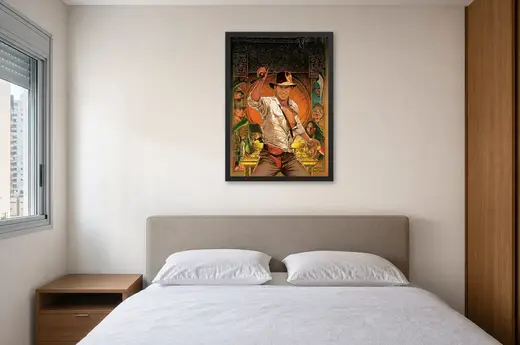 Pôster Indiana Jones Os Caçadores da Arca Perdida (1981): chicote emoldurado na parede: quarto de casal