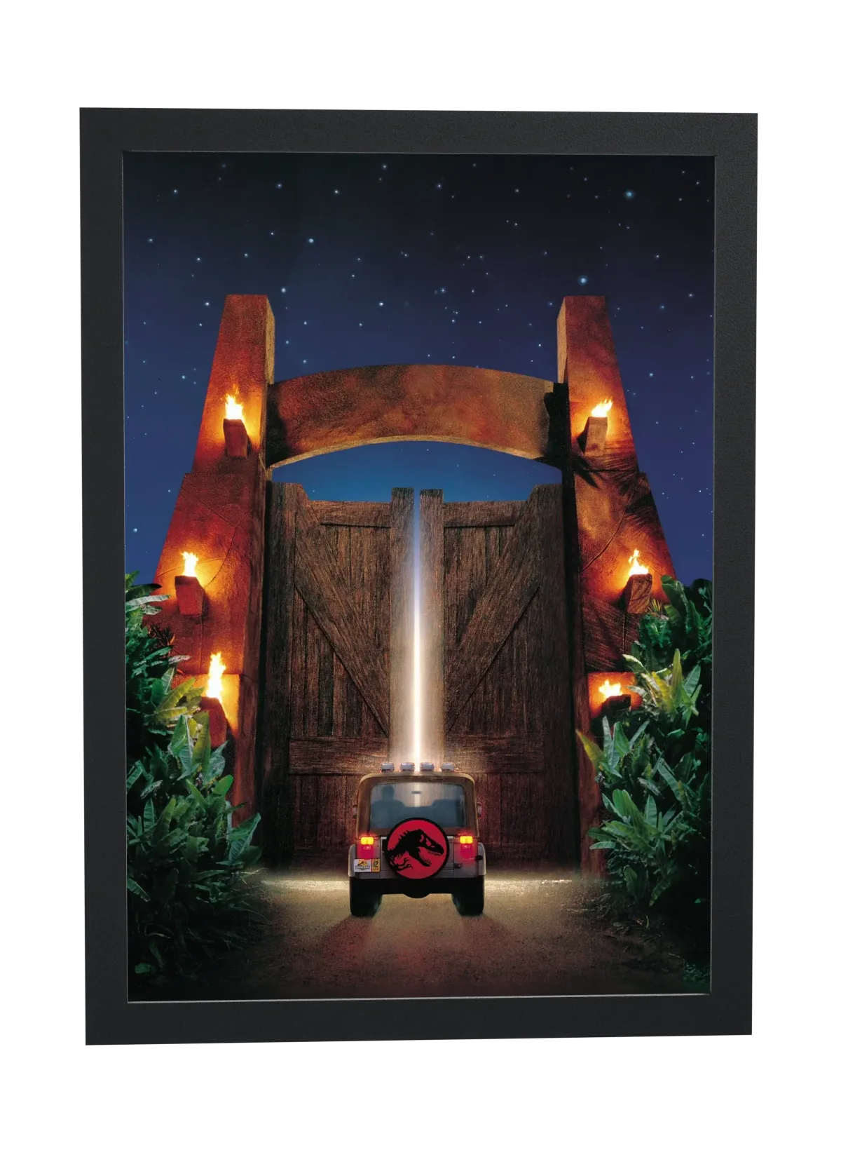 Pôster Jurassic Park (1995): portão do parque emoldurado