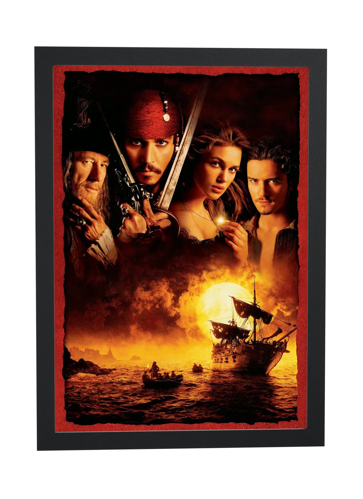 Pôster Piratas do Caribe (2003): navio ao entardecer emoldurado