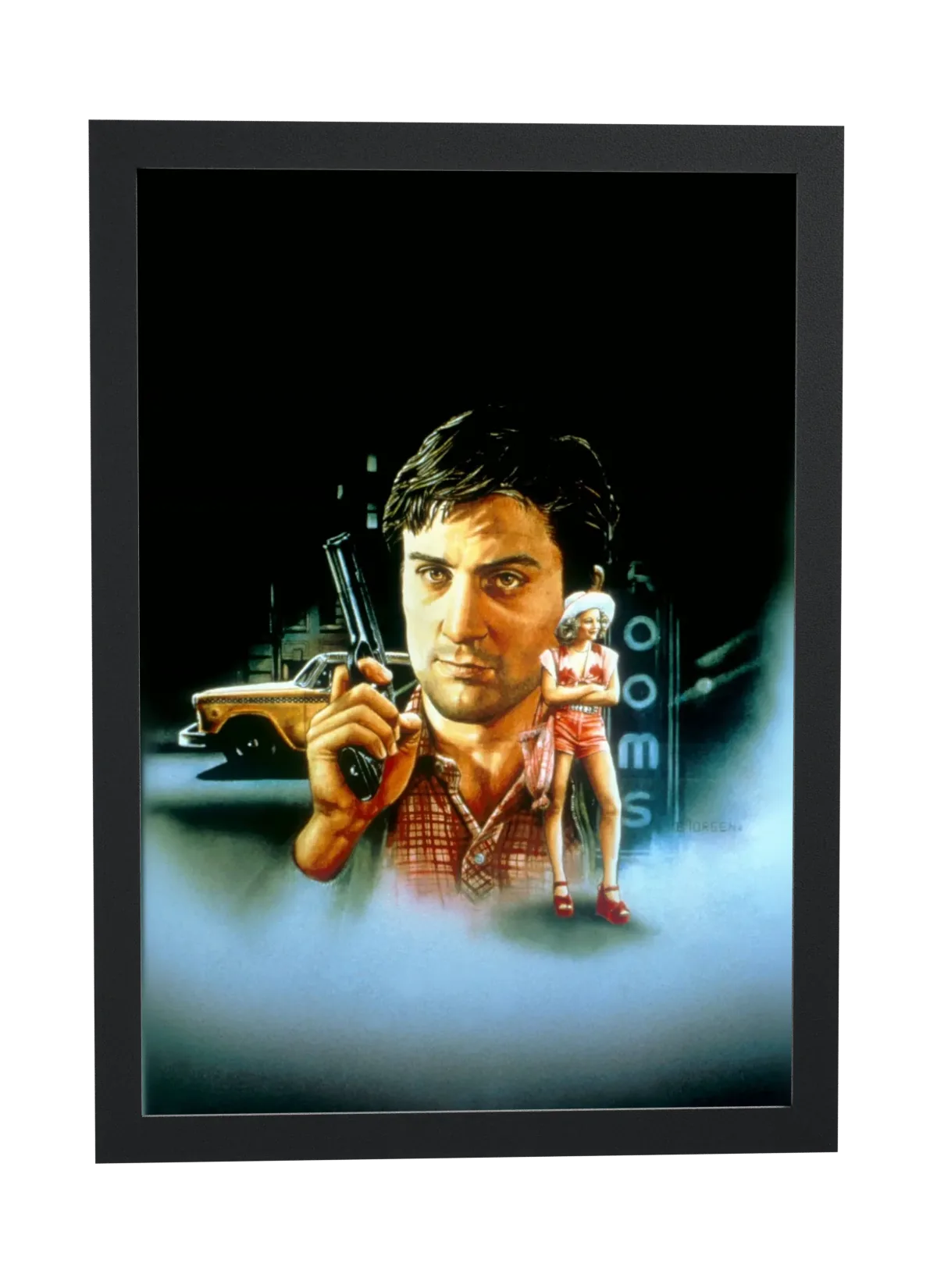 Pôster Taxi Driver (1976): arma em punho emoldurado
