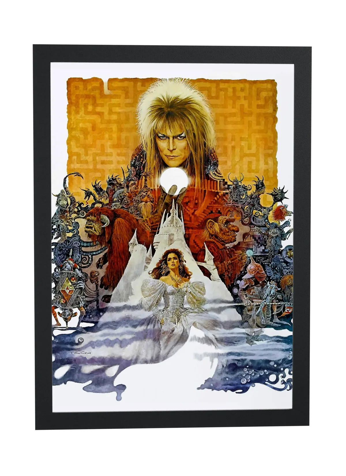 Pôster Labirinto (1986): Rei Goblin no topo emoldurado