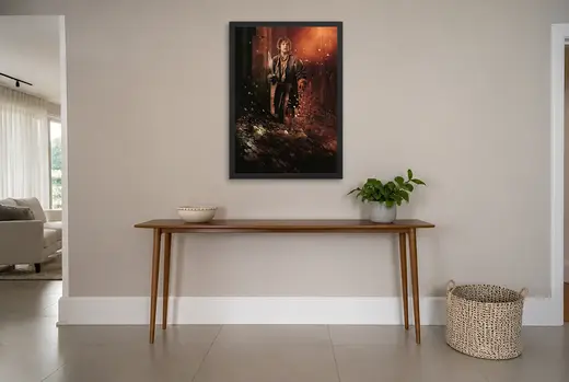 Pôster O Hobbit A Desolação de Smaug (2013): tesouro de Smaug emoldurado na parede: hall de entrada