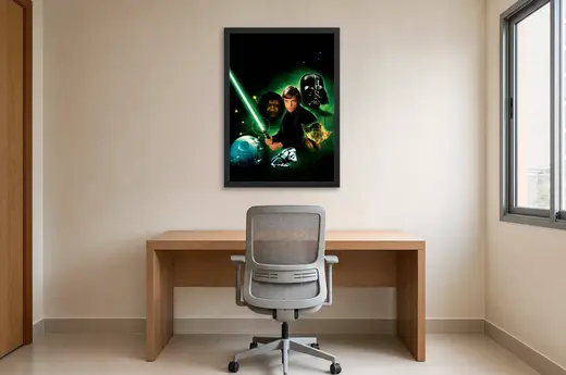 Pôster Star Wars O Retorno de Jedi (1983): sabre verde emoldurado na parede: home office