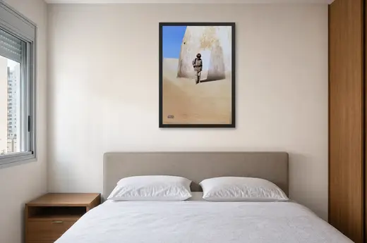 Pôster Star Wars A Ameaça Fantasma (1999): menino no deserto emoldurado na parede: quarto de casal