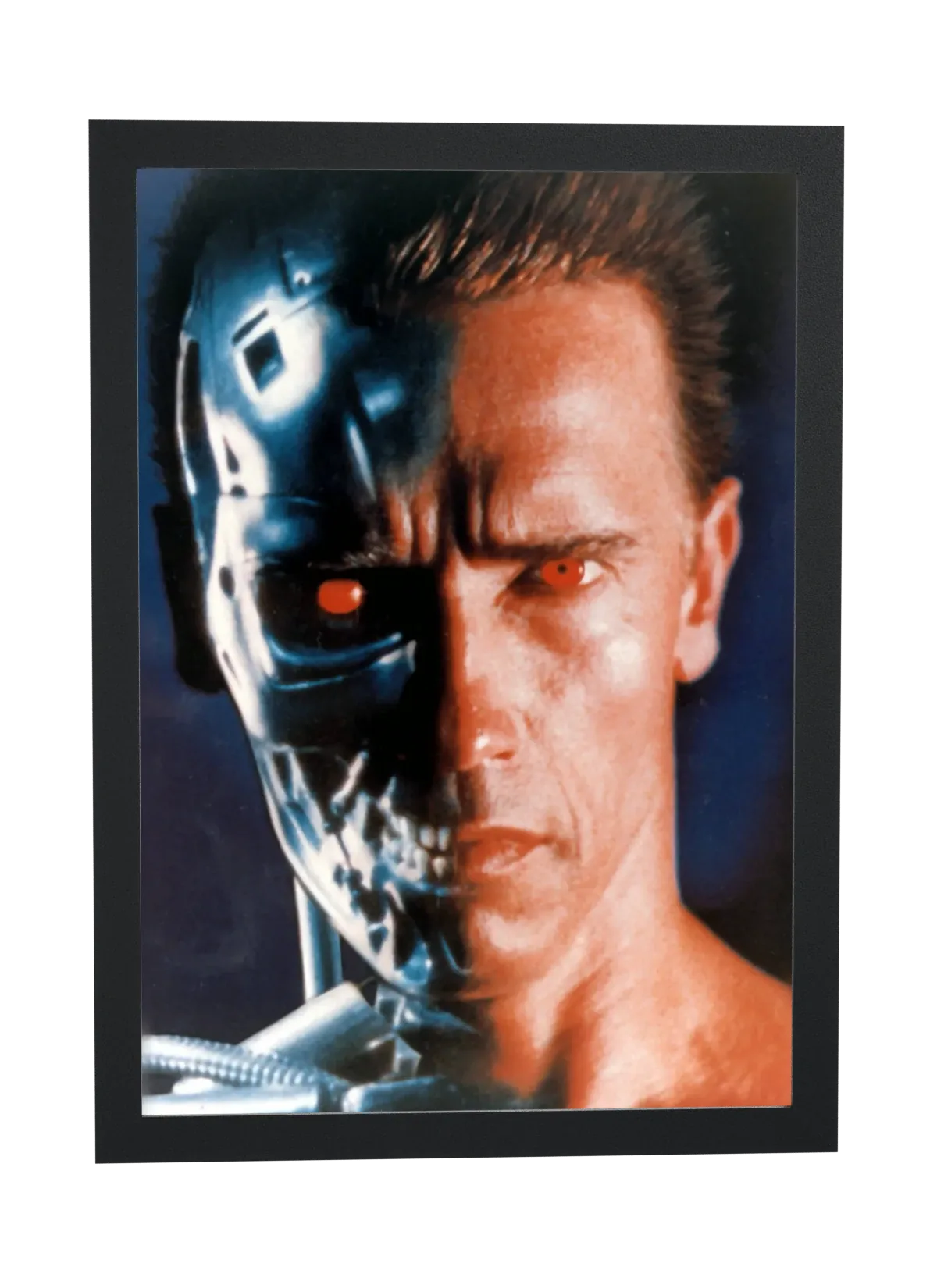 Pôster O Exterminador do Futuro 2 (1991): metade robô emoldurado